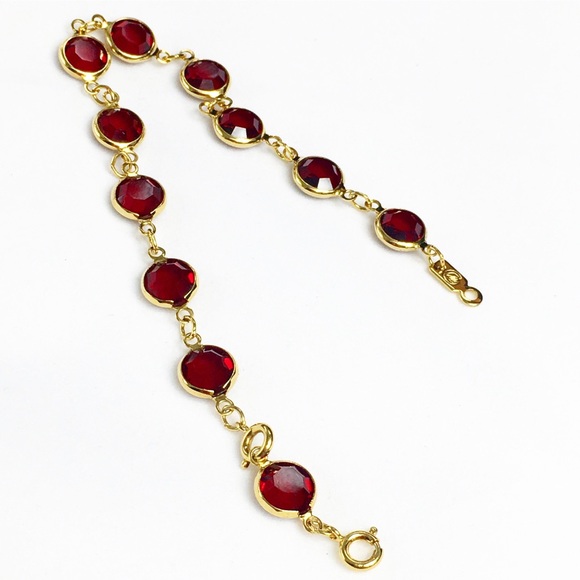Swarovski Jewelry - 80s Garnet Red Bezel Swarovski Crystal Bracelet
